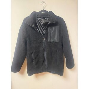 Beverly Hills Polo Club Black Sherpa Fleece  Zip Jacket Pockets Size S Preloved